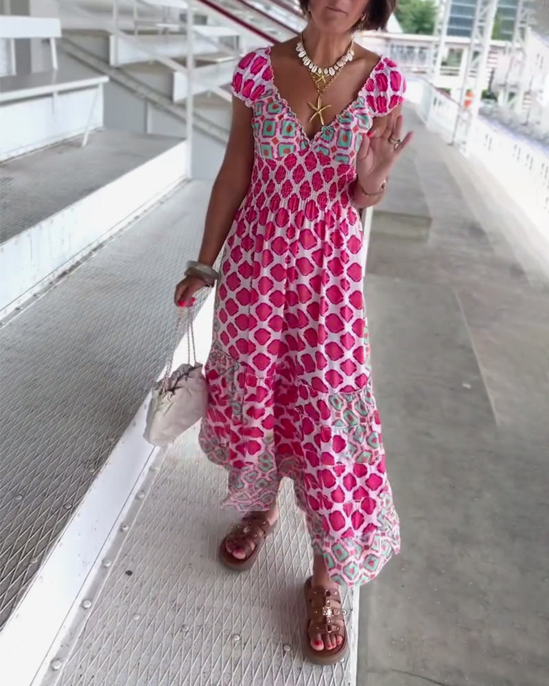 Abito lungo stampato con scollo a V profondo sexy