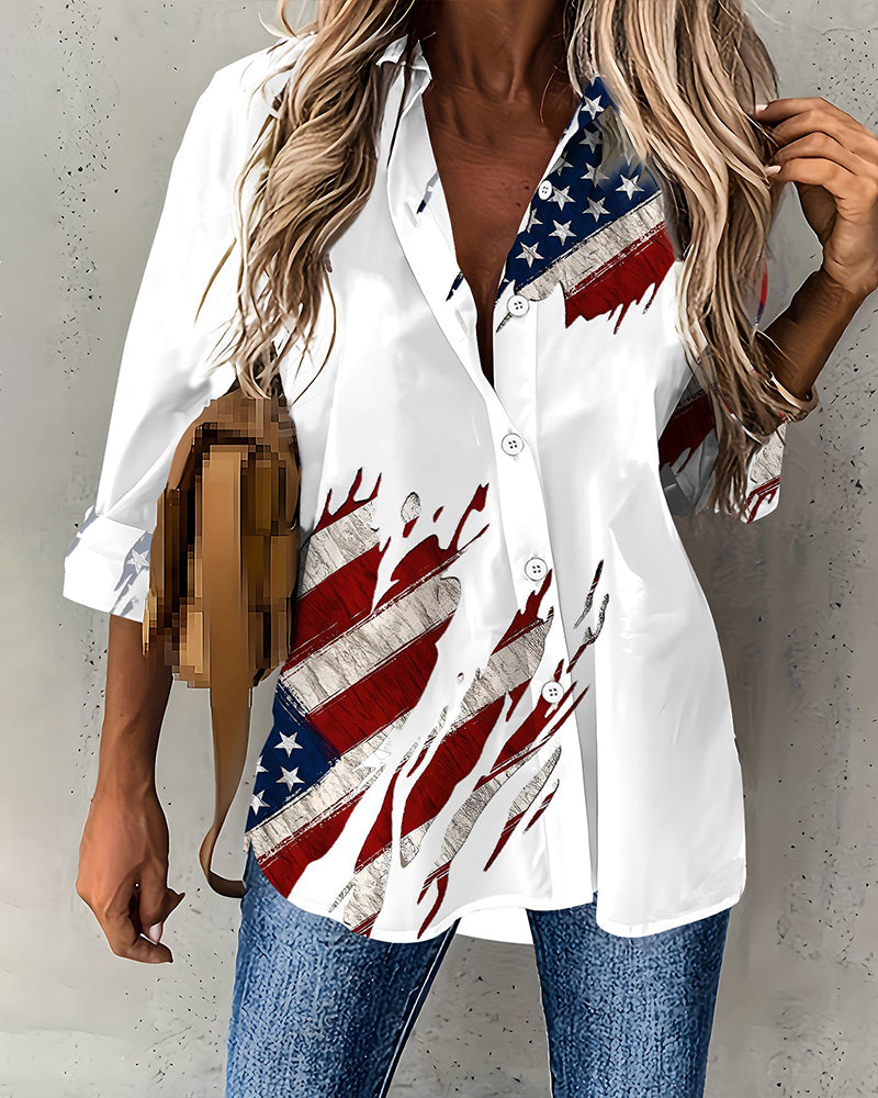 Flag Print Button Down Shirt
