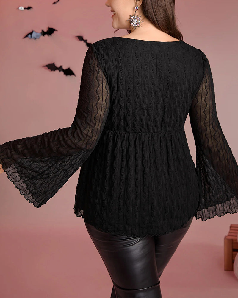 Casual Solid Color Bell Sleeve Fashion Top