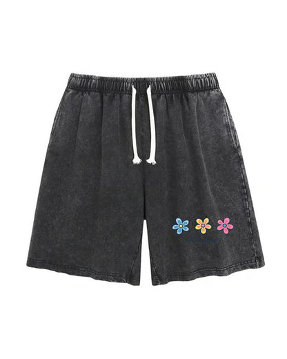 Flower Print Elastic Drawstring Shorts