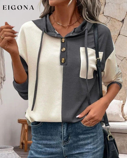 Color Block Casual Hoodie 2023 f/w 23BF cardigans Clothes discount hoodies & sweatshirts spring Tops/Blouses
