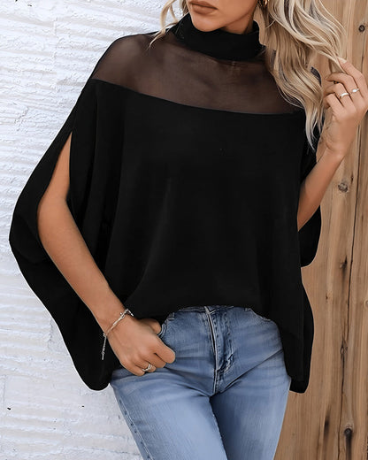 Sheer Cold Shoulder Dolman Sleeve Blouse