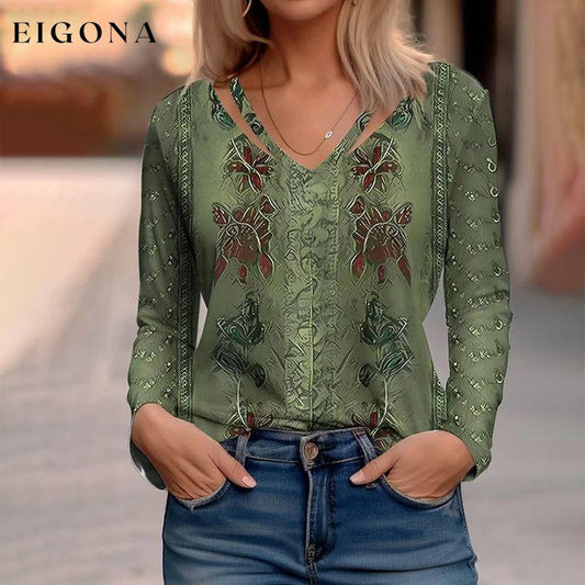 Vintage V-Neck Blouse Green best Best Sellings clothes Plus Size Sale tops Topseller