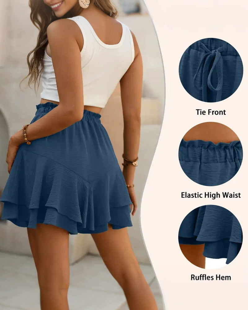Double Layer Ruffle Drawstring Shorts