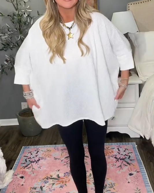 Crewneck Batwing Sleeve Loose Fit Knit Top