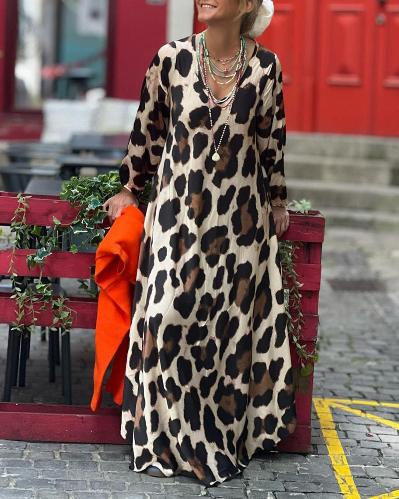 Long sleeve v neck leopard print dress 2023 f/w 202466 casual dresses spring