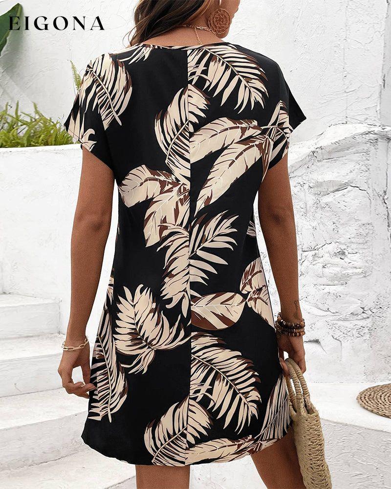 Leaf print slim fit dress casual dresses summer