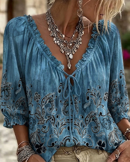 Bubble Three-Quarter Sleeve Tie Blouse blouses & shirts spring summer