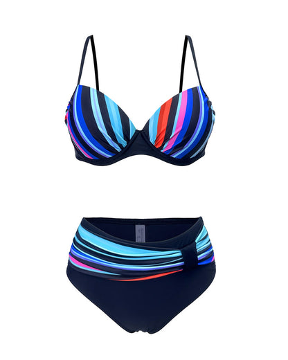 Rainbow Striped Color-Blocked Two-Piece Printed Bikini