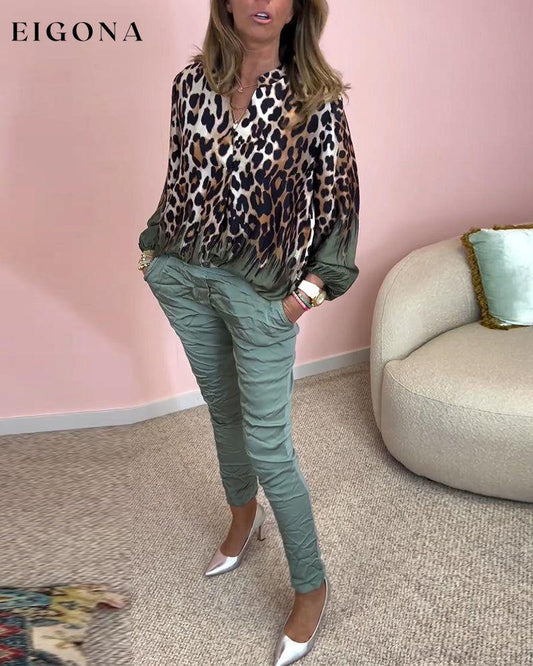 Leopard print long sleeve V-neck blouse blouses & shirts spring summer