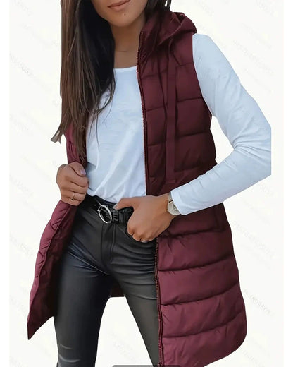 Hooded Mid-Length Vest Coat