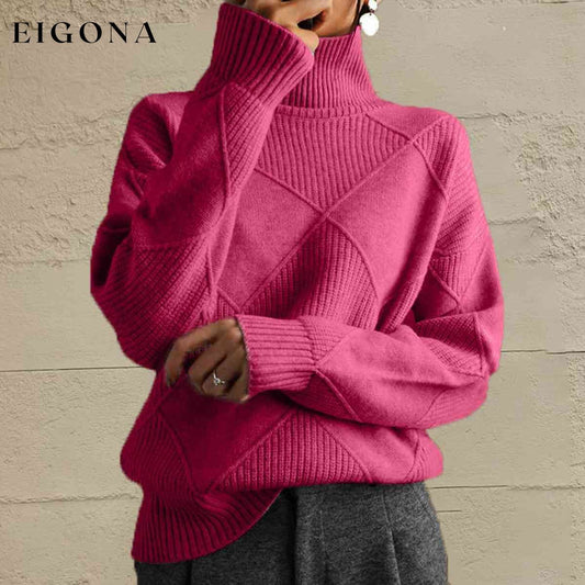 Geometric Turtleneck Long Sleeve Sweater Strawberry clothes Ship From Overseas X@M