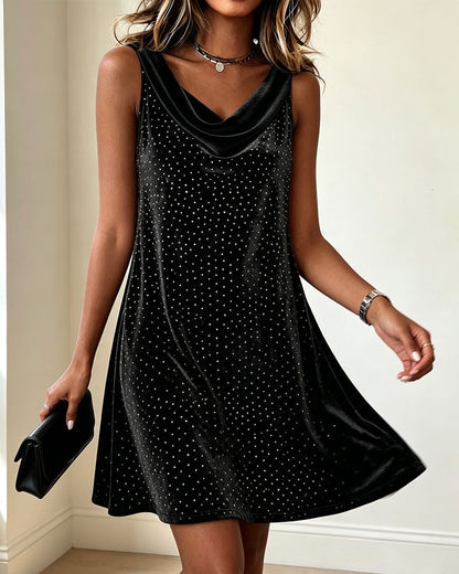 Sleeveless Cowl Neck Velvet Dress