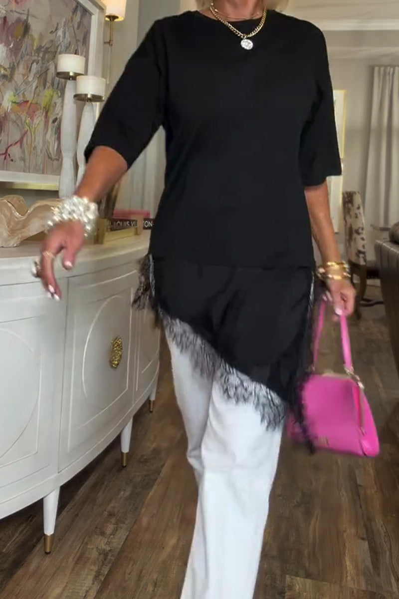 Lace Splicing Irregular Mid-Length Blouse