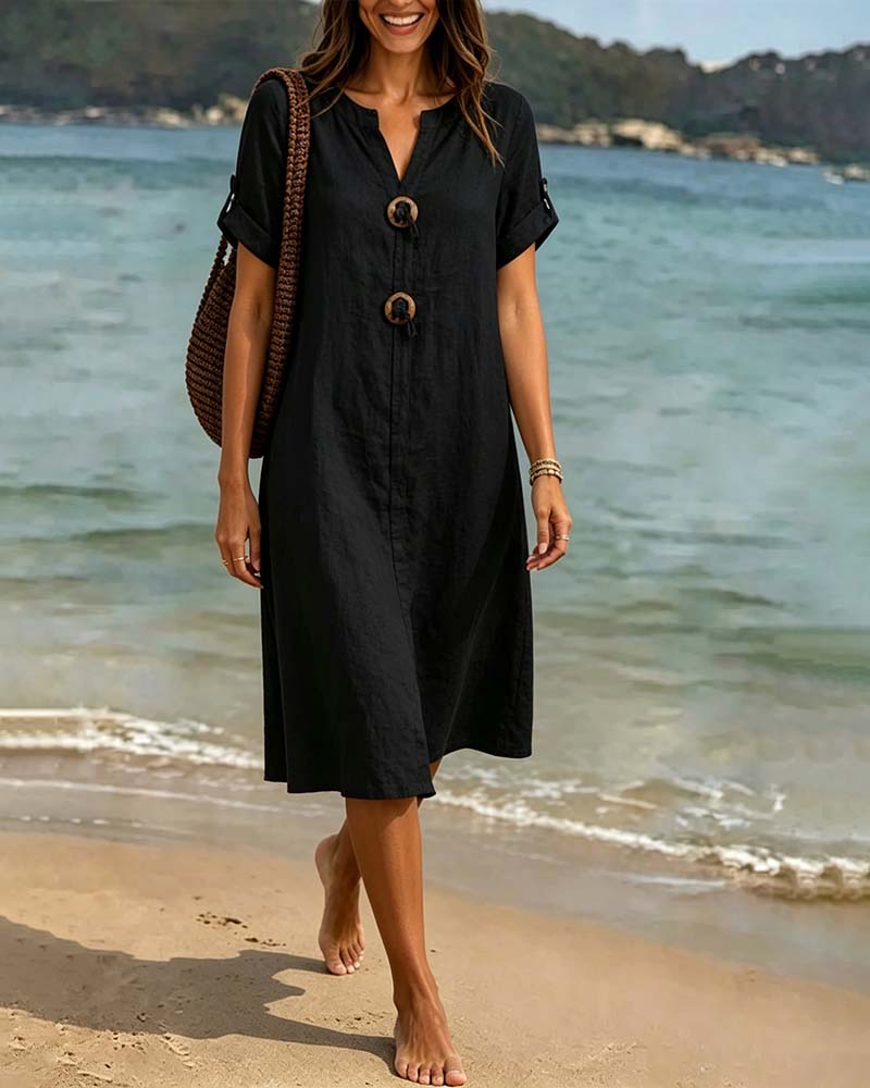 Casual V-neck Solid Color Dress