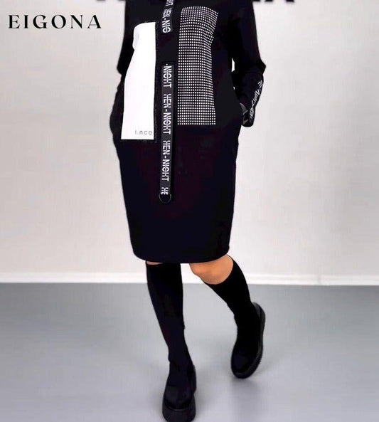 Casual Straight Dress with Drawstring Black 2023 f/w 23BF casual dresses Clothes Dresses spring