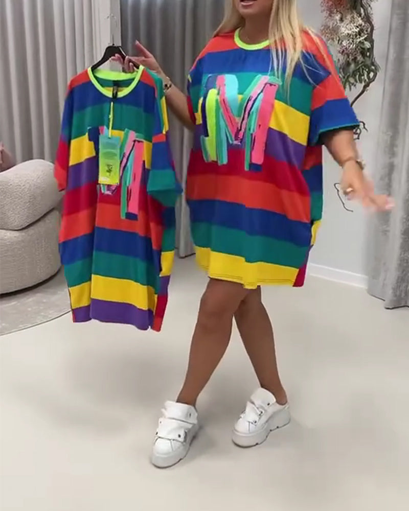 Rainbow Stripe Letter Dress