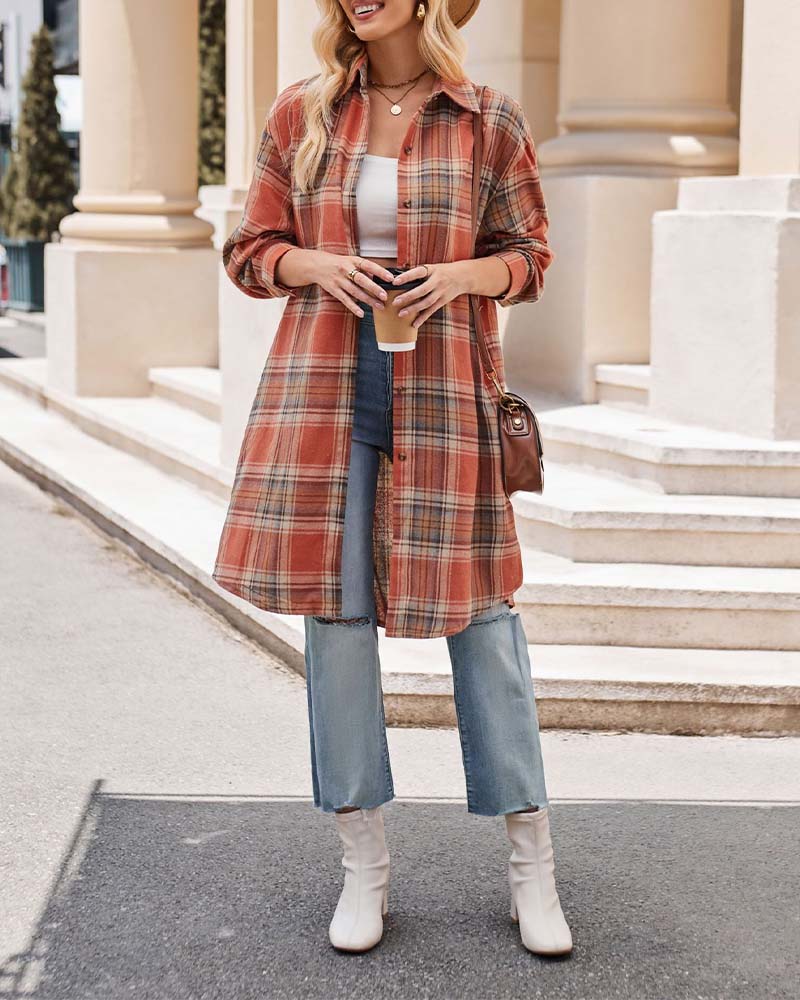 Lapel casual plaid coat 2024 f/w coats spring