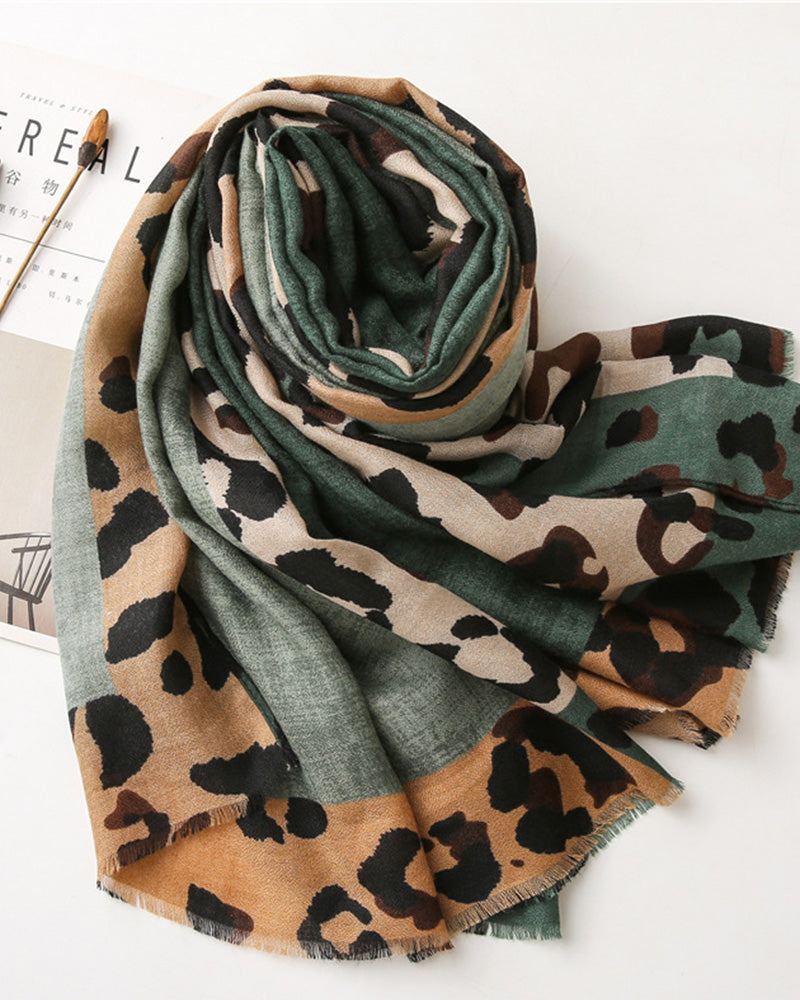 Women's Leopard Patchwork Print Fringe Shawl Scarf 2024 f/w accesories spring summer