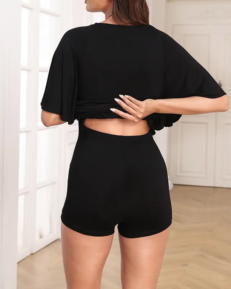 V-Neck Waist-Cinching Romper Dress casual dresses spring summer