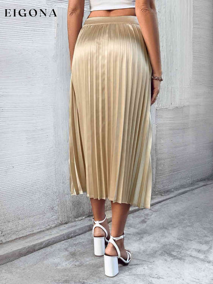 Pleated Gold Midi Skirt bottoms clothes midi skirts Ship From Overseas skirt skirt set skirts Women's Bottoms Z&H