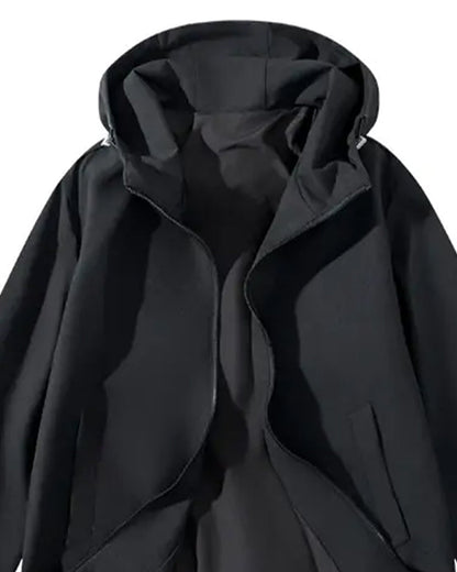 Solid Color Relaxed Pocket Hoodie Coat