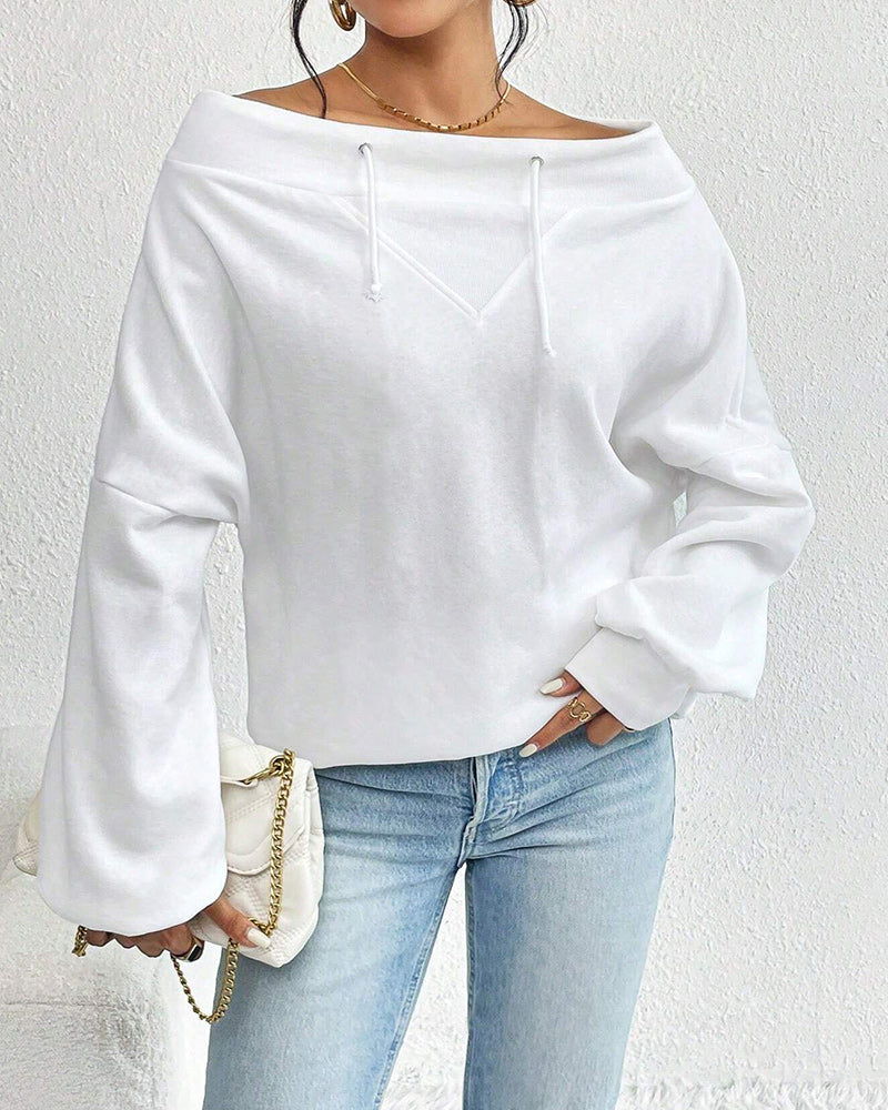 Fashion solid color one-shoulder drawstring sweatshirt 2024 f/w sweatshirts