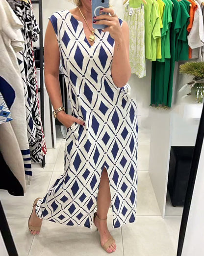 Abito senza maniche con spacco a rombi