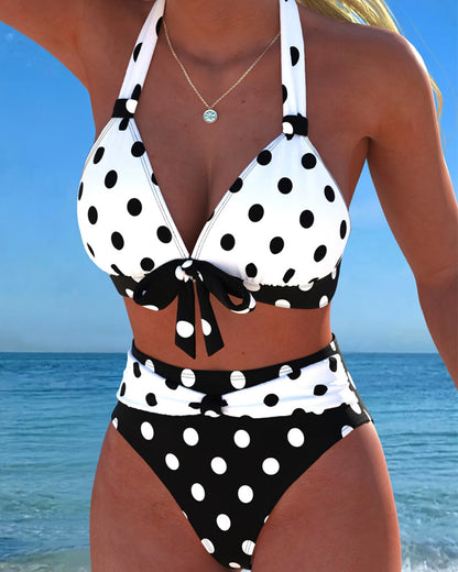 Polka Dot Bow Halter Neck Two-Piece Swimsuit