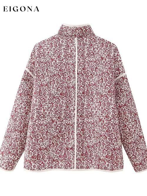 Floral Open Front Puffer Jacket with Pockets clothes K&BZ Ship From Overseas