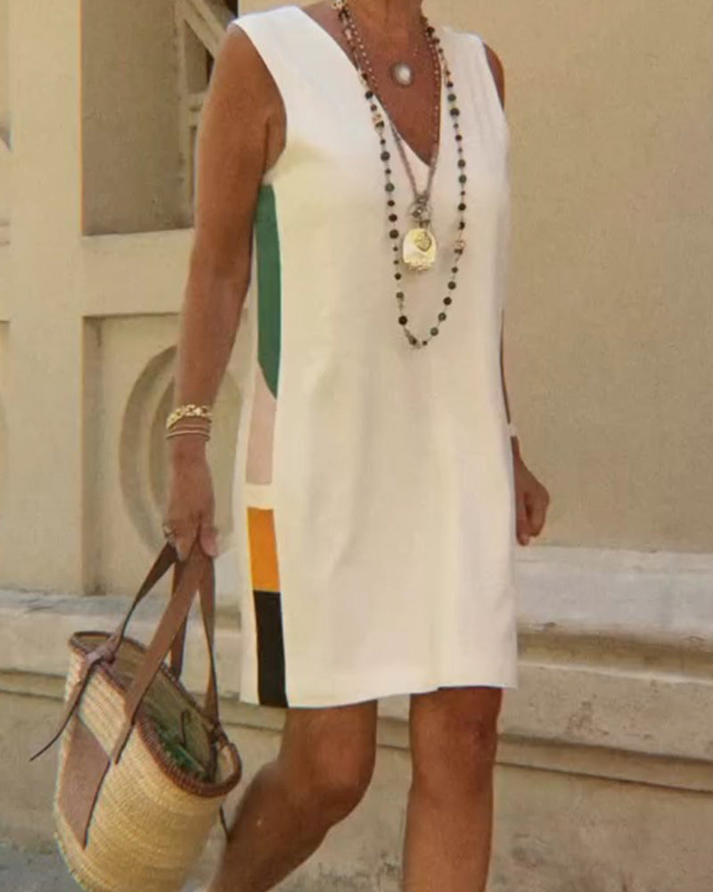 V-Neck Sleeveless Color-Block Dress casual dresses spring summer