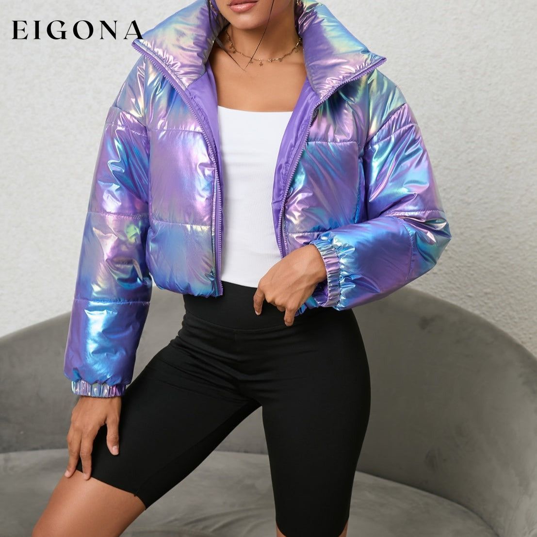 Gradient Zip-Up Collared Fashion Puffer Coat Jacket CATHSNNA clothes Jackets & Coats Ship From Overseas Shipping Delay 09/29/2023 - 10/03/2023