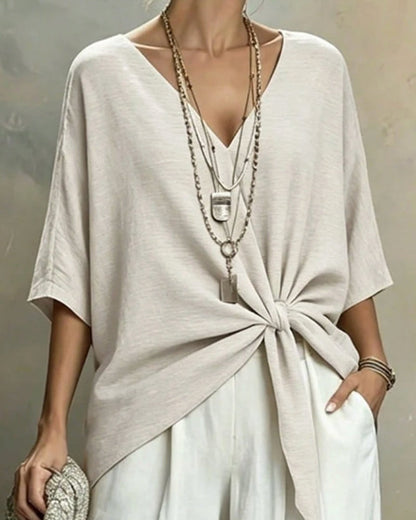 V-Neck Batwing Sleeve Blouse