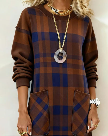 Plaid Print Pocket Shift Dress