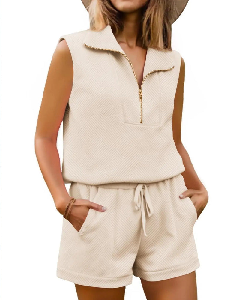 Half-Zip Top and Shorts Two-Piece Set spring summer two-piece sets