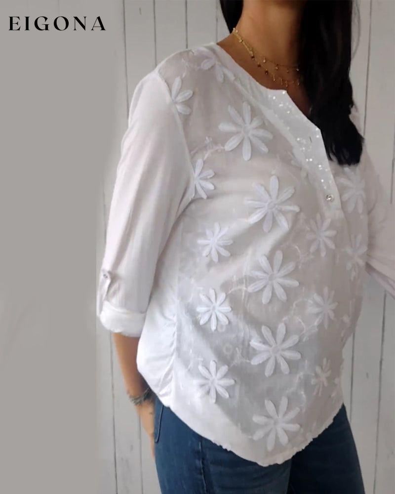 V-neck embroidered long-sleeved top 2023 f/w 23BF blouses & shirts spring summer