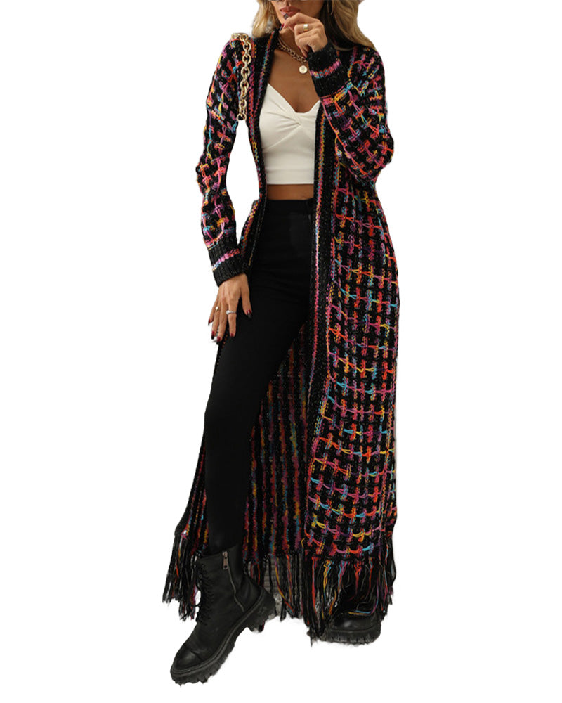 Gentle temperament fringed long cardigan 2024 f/w cardigans