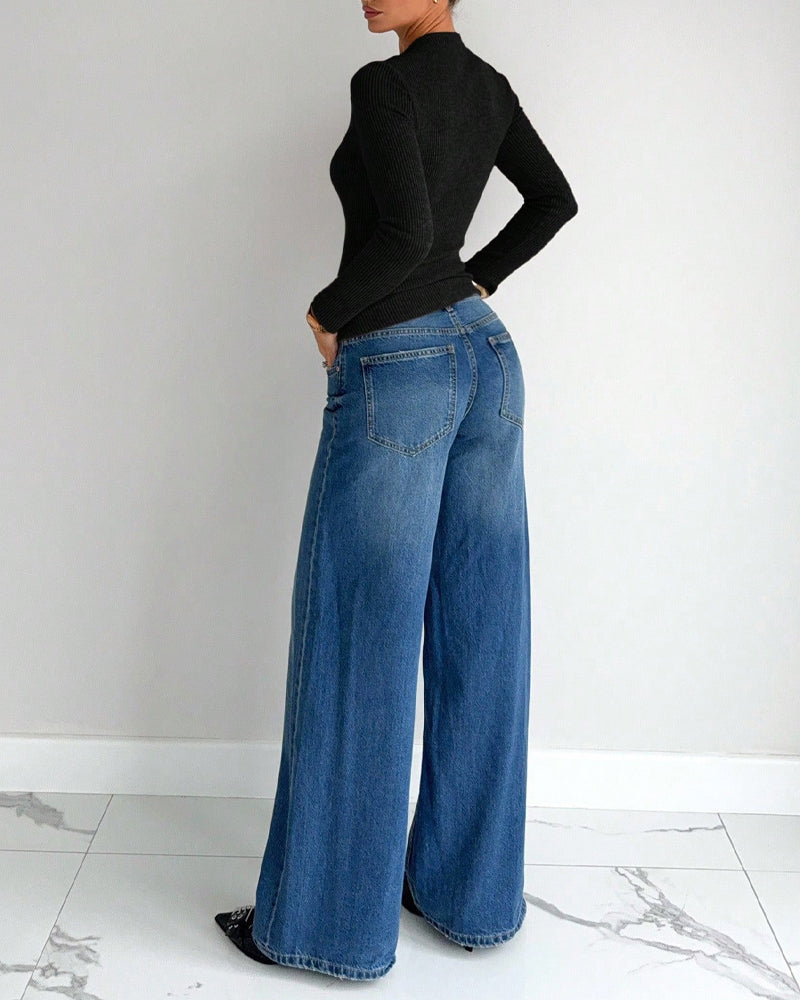 Women's Long Sleeve Ribbed Knit Swivel Front T-Shirt