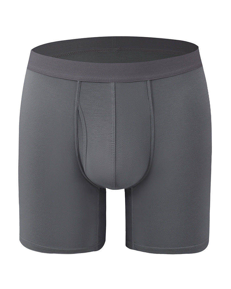 Men's Solid Color Bamboo Fiber Stretchy  Boxer Brief, Breathable Comfy Underwear for Daily Wear, Casual Men's Underwear for All Seasons