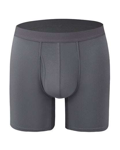 Men's Solid Color Bamboo Fiber Stretchy  Boxer Brief, Breathable Comfy Underwear for Daily Wear, Casual Men's Underwear for All Seasons