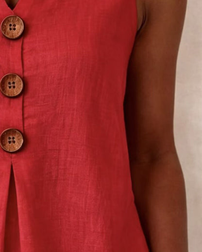 Three-Button Sleeveless Solid Color Tank Top
