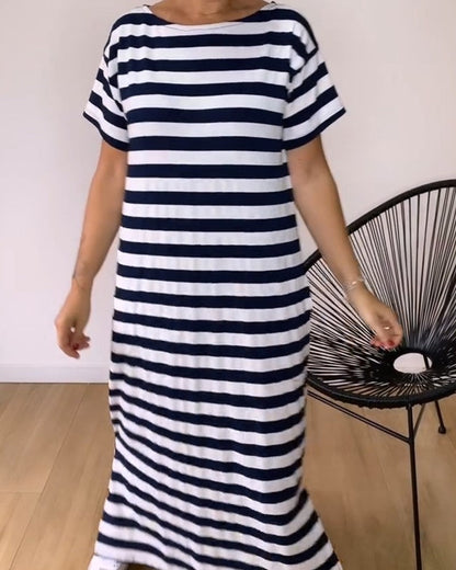 Loose Straight Striped T-Shirt Long Dress casual dresses spring summer