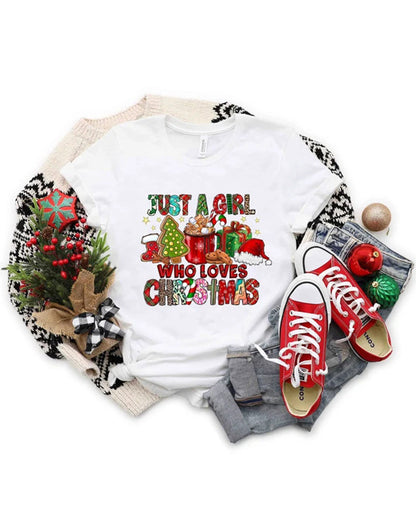 Just a Girl Who Loves Christmas T-Shirt 2024 f/w christmas summer t-shirts