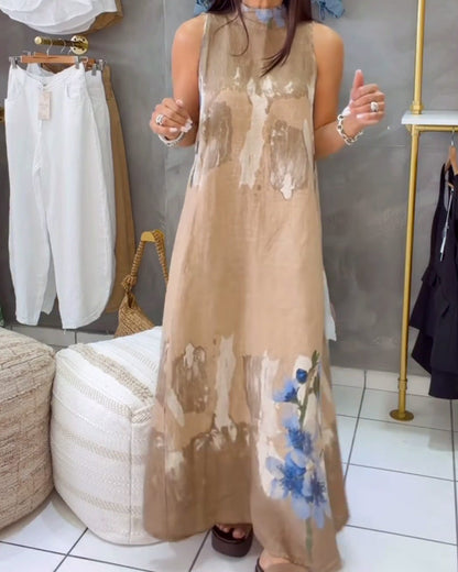 Sleeveless Floral Print Casual Long Dress