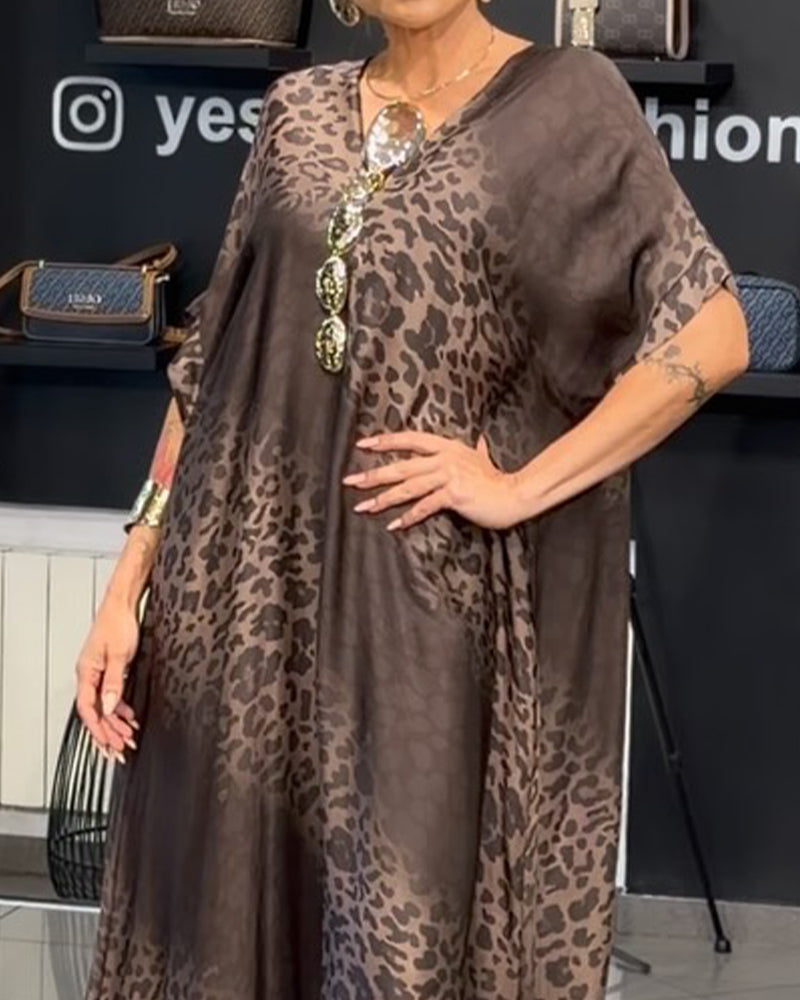 Gradient V-Neck Leopard Print Dress