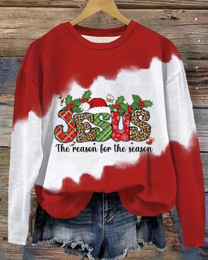 Plus Size Christmas Letter Graphic Long Sleeve Crew Neck Sweatshirts