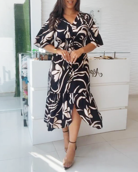 Elegant floral print V-neck dress casual dresses spring summer