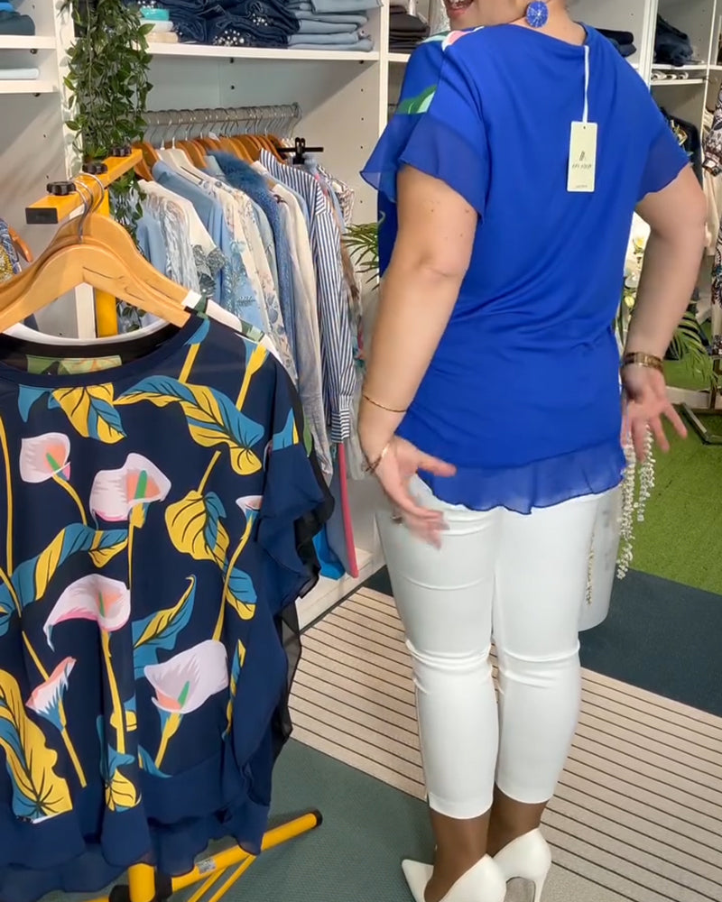 Batwing-Sleeve Printed Blouse