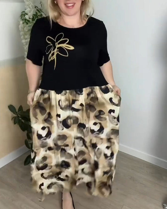 Ink Leopard Print Patchwork Dress