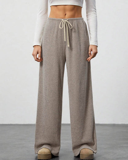 Solid Drawstring Wide-Leg Long Pants
